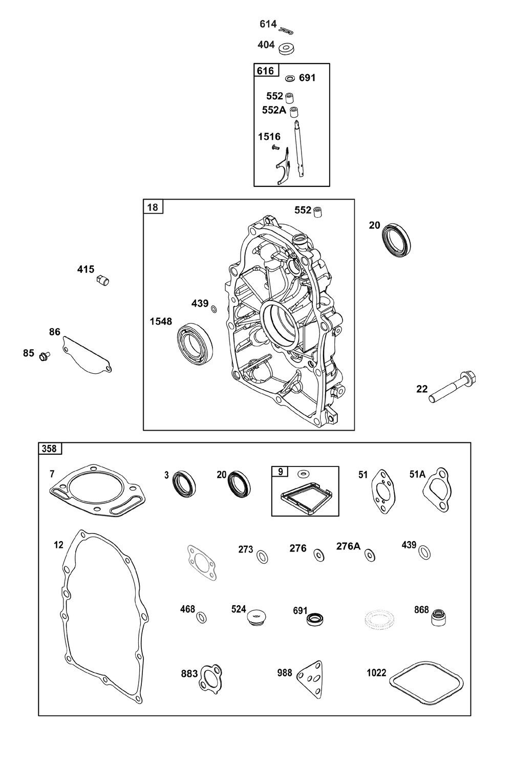 Crankcase Cover/Sump Group Diagram and Parts List for 296442-0010-H5 200000 - 399999 Briggs and Stratton Engine